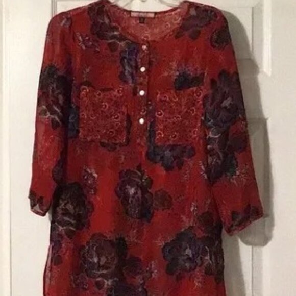 Olive Hill Floral Medium blouse tunic EUC - Picture 3 of 6